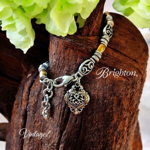 BRIGHTON "Symphony" Silver/Gold Plate Beaded Bracelet W/ FIiligree Dangle Charm